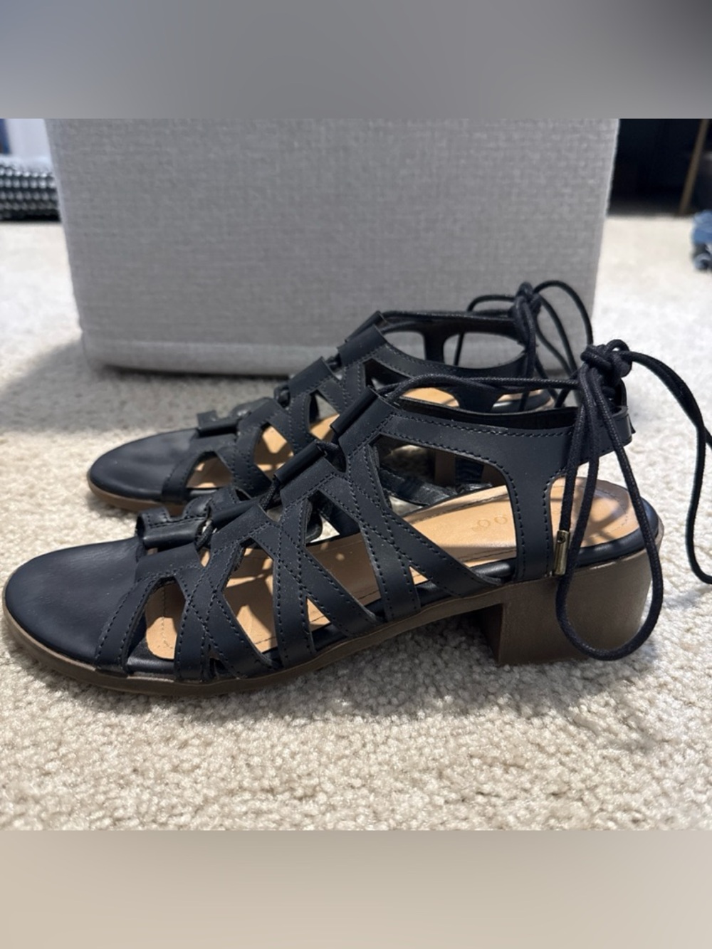 Bamboo Women’s Black Lace-Up Sandals with Block Heel